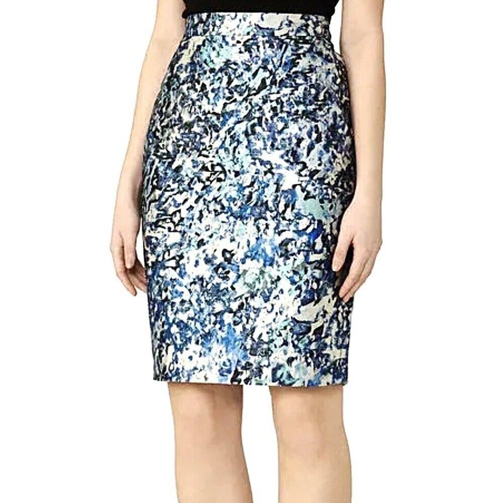 Reiss Pencil Skirt Womens Size 10 Ice Blue Mattea Jacquard Lined Business